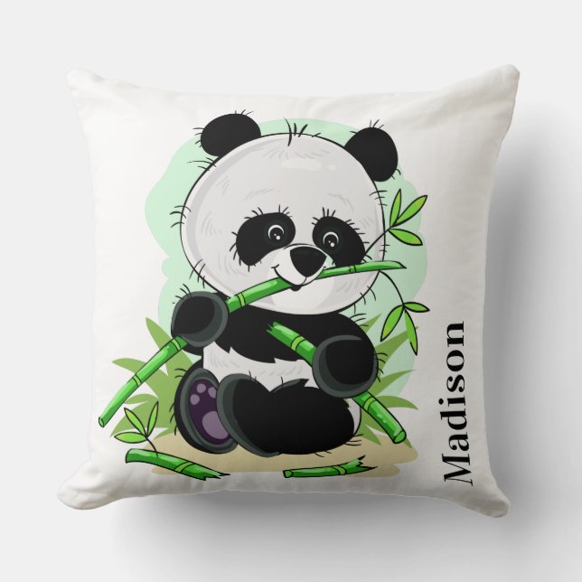 Cojín Decorativo Cuadros Pandas nombre personalizado lanzar almohad (Anverso)