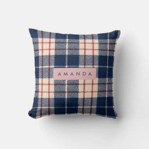 Cojín Decorativo Cuadros Personalizados Clásicos de Navy y Rojo