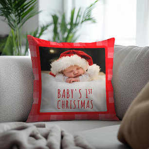 Cojín Decorativo Cuadros rojos de Navidad con rayas diagonales fest