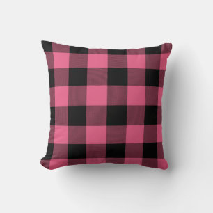Cojín Decorativo Cuadros Rústicos de Búfalo Rosa y Negro a Cuadros