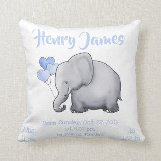 Cojín Decorativo Cuarto de niños azul lindo del elefante del Stats