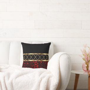 Cojín Decorativo Cuatrefoil rojo, negro y dorado y leopardo