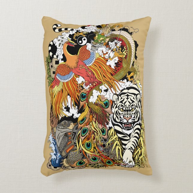 Cojín Decorativo cuatro animales celestiales (Frente (Vertical))