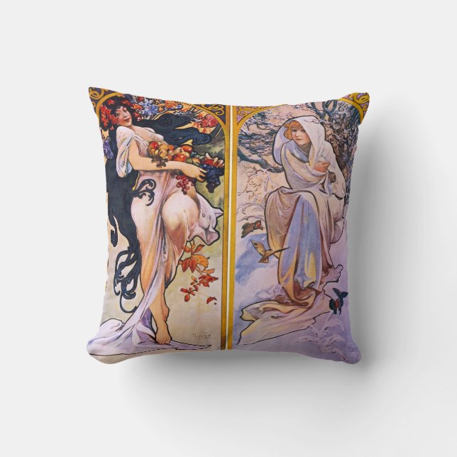 Cojín Decorativo Cuatro estaciones de Alfonso Mucha 1895 (Anverso)