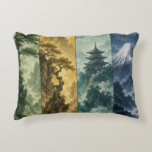 Cojín Decorativo Cuatro Estaciones Montaña Paisaje de Tinta Japon