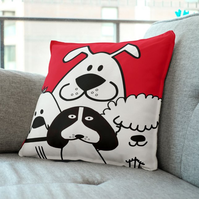 Cojín Decorativo Cuatro garabatos blancos y negros (Cute Four Black and White Dog Doodles Throw Pillow)