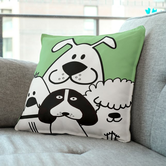 Cojín Decorativo Cuatro garabatos blancos y negros (Cute Four Black and White Dog Doodles Throw Pillow)
