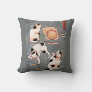 Cojín Decorativo Cuatro gatos en diferentes poses por Utagawa Kuniy