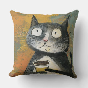 Cojín Decorativo Cuatro gatos negros con margaritas sobre gris mezc
