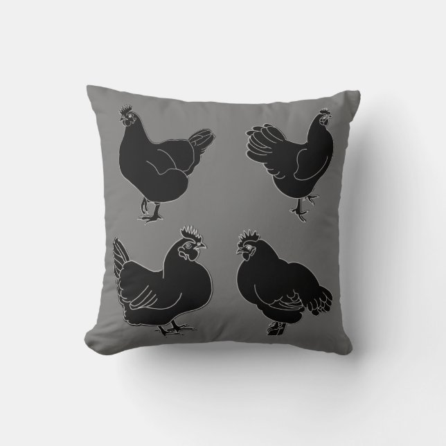 Cojín Decorativo Cuatro Hens~Silhouette~Patrón (Anverso)