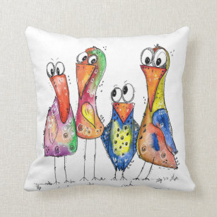 Cojín Decorativo Cuatro pájaros coloridos y mullidos