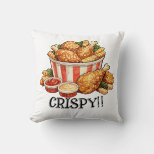 Cojín Decorativo Cubeta de Pollo Frito Crujiente Arte Acuarela