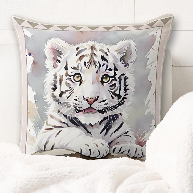 Cojín Decorativo Cubierta acuática tigre Cub Arte Animal (Cute pillow showing a watercolor painting of a tiger cub. Great for a nursery or a toddler's bedroom)