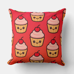 Cojín Decorativo Cubierta de Kawaii con caras sonrientes y cereza