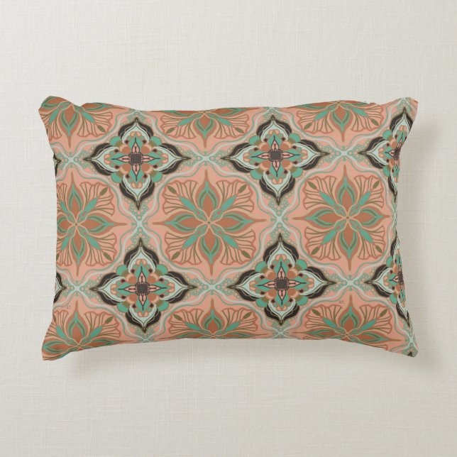 Cojín Decorativo Cubierta floral rosa marroquí acuarela (Anverso)