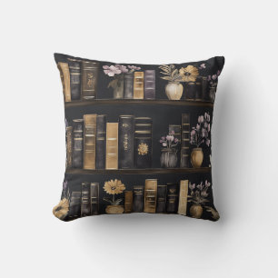 Cojín Decorativo Cubiertas de libros de acuarela vintage negro oro