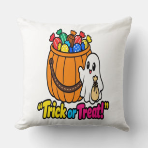Cojín Decorativo Cubo de caramelo de Halloween de fantasma lindo