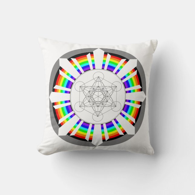 Cojín Decorativo Cubo de Metatrón Prisma de Arcoíris (Anverso)