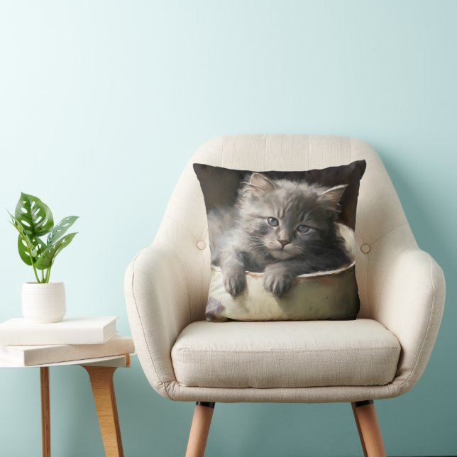 Cojín Decorativo Cubo Lleno De Alegre Gris Gray Kitten (Silla)