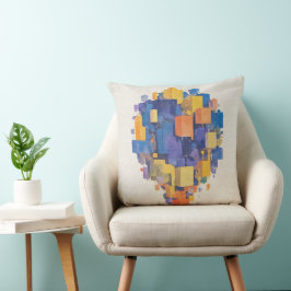 Cojín Decorativo Cubos geométricos abstractos vibrantes en acuarela