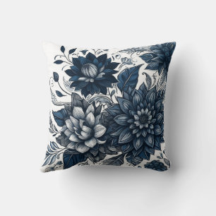 Cojín Decorativo Cubrealmohadón de estampado floral bohemio azul y 