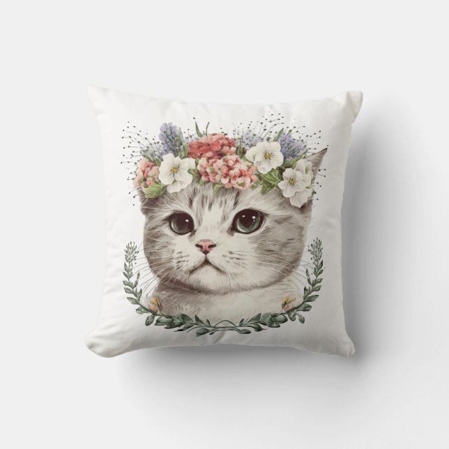 Cojín Decorativo Cuchara de gato floral acuática (Anverso)