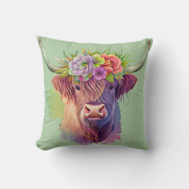 Cojín Decorativo Cuenca del Highland Cow con flores