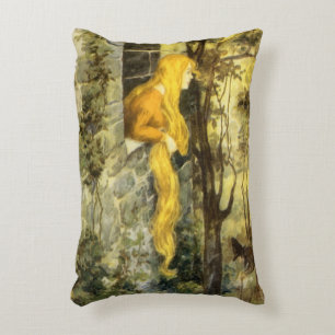 Cojín Decorativo Cuento de Hadas Antiguo, Rapunzel con Cabello Rubi