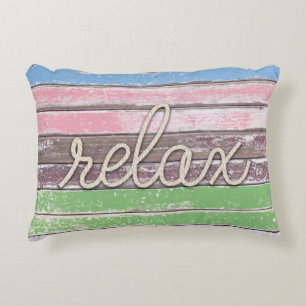 Cojín Decorativo cuerda "relajar" texto en madera pintada