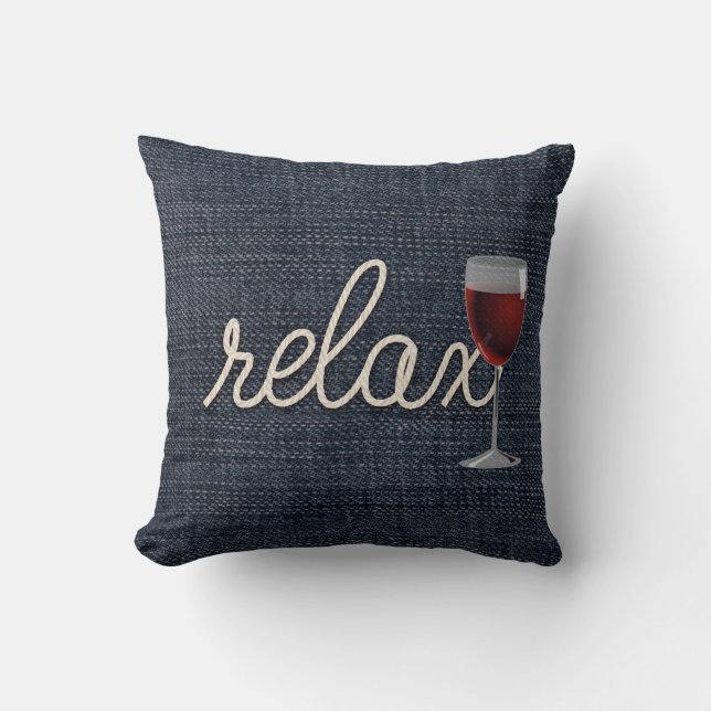 Cojín Decorativo cuerda "relajar" y vino en denim (Anverso)