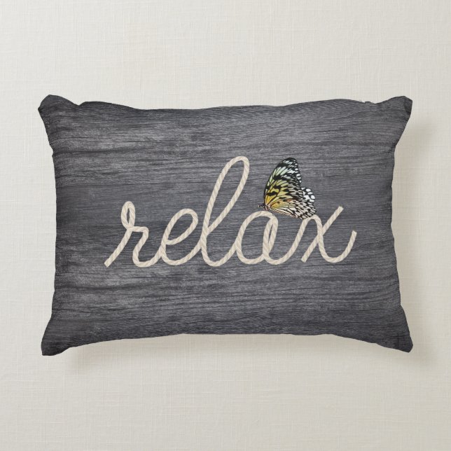 Cojín Decorativo Cuerda Relajarse Texto con Mariposa (Anverso)