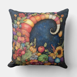 Cojín Decorativo Cuerno de la Abundancia Místico de Luna Creciente 