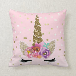 Cojín Decorativo Cuerno de Unicornio Moderno Floral de Moda Confeti