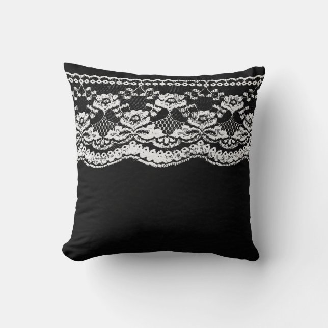Cojín Decorativo Cuero blanco y negro y encaje (Anverso)