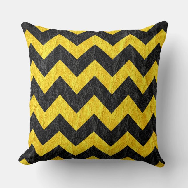 Cojín Decorativo Cuero de Chevron amarillo negro moderno (Anverso)
