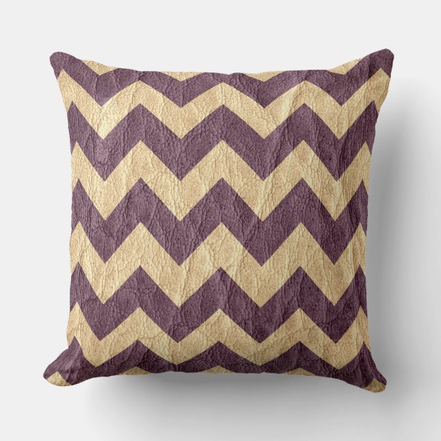 Cojín Decorativo Cuero de Chevron marrón moderno (Anverso)