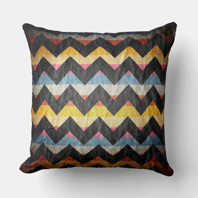 Cojín Decorativo Cuero de Chevron negro moderno (Anverso)
