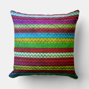 Cojín Decorativo Cuero de cuero de las bandas de cheurón coloridas