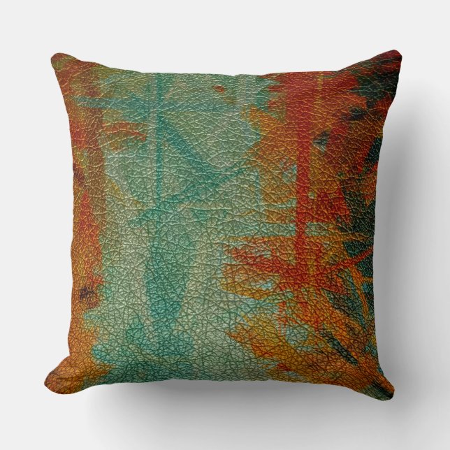 Cojín Decorativo Cuero verde naranja (Anverso)
