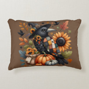 Cojín Decorativo Cuervo Caprichoso con Calabazas y Girasoles