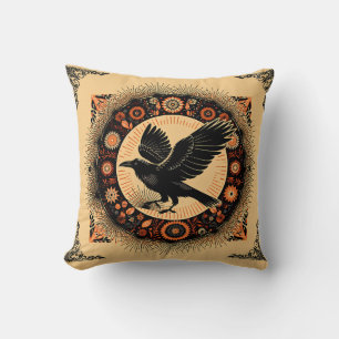 Cojín Decorativo Cuervo Dark Academia Mandala Círculo Boho Gótico