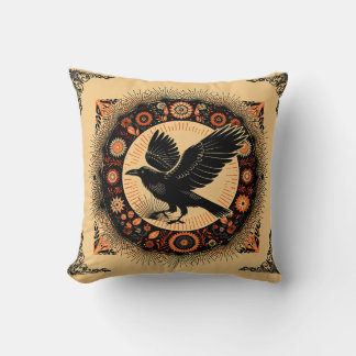 Cojín Decorativo Cuervo Dark Academia Mandala Círculo Boho Gótico