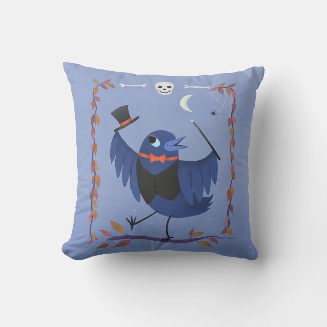 Cojín Decorativo Cuervo de Halloween Luna Azul (Anverso)