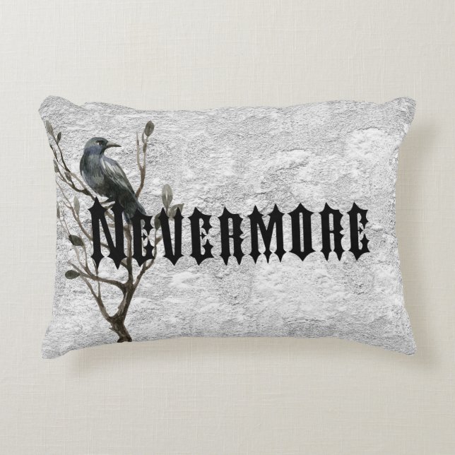 Cojín Decorativo Cuervo de la acuarela nunca más (Anverso)