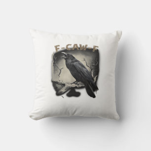 Cojín Decorativo Cuervo, F-Caw-F Pájaro Divertido Estilo Vintage
