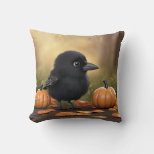 Cojín Decorativo Cuervo más pequeño en las calabazas