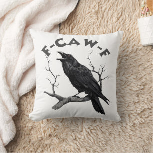 Cojín Decorativo Cuervo negro pun F-Caw-F divertido graznando Hallo