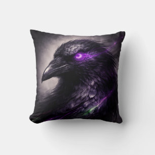 Cojín Decorativo Cuervo Oscuro – Ojo con Brillo Púrpura Decoración