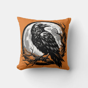 Cojín Decorativo Cuervo Pájaro Negro Grande Gótico Vintage de Hallo