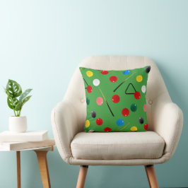 Cojín Decorativo Cues, bolas y triángulos de billar. Divertido Bill